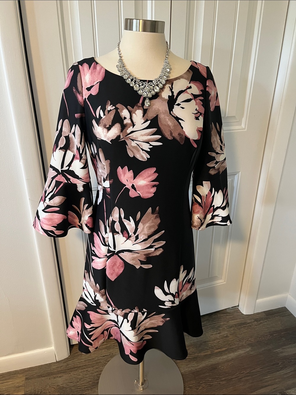 Vince Camuto Black Dress with Pink and Cream Floral Print